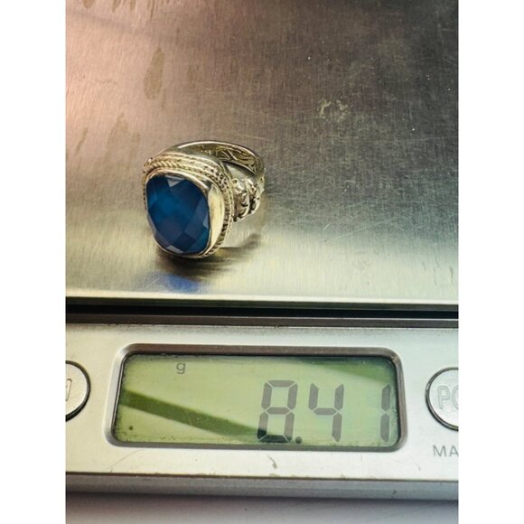 Estate Sterling Silver 925 Blue Crystal Cocktail Ring, Size 5, 8.41g, Vintage - Picture 10 of 10